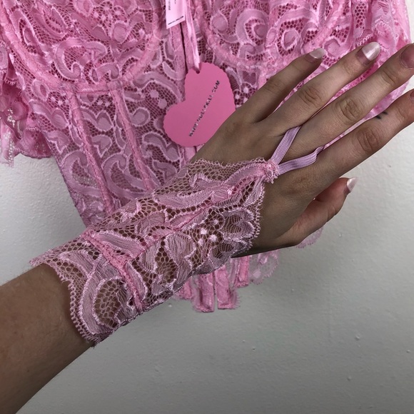 NWT Sugar Thrillz Floral Lace Corset Top with Matching Gloves - Picture 7 of 9